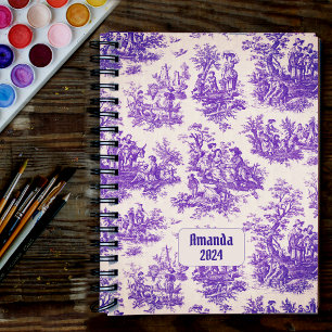 Agenda Monograma floral roxo de jouy