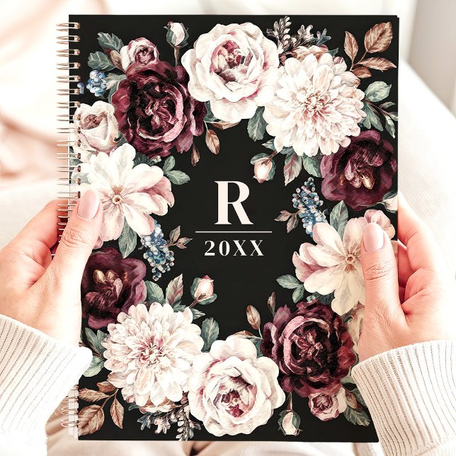 Agenda Monograma Floral Sofisticado e Sombrio (Criador carregado)