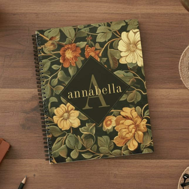 Agenda Monograma Floral Vintage William Morris (Criador carregado)