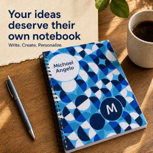 Agenda Monograma Geométrico Azul Personalizado