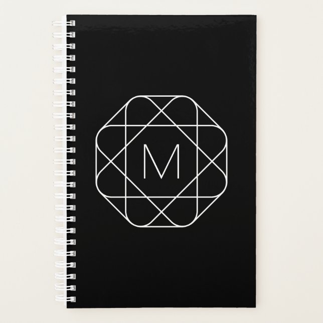 Agenda Monograma Geométrico Preto e Branco (Frente)