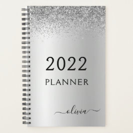 Agenda Monograma Girly Glitter Preto de Prata 2022