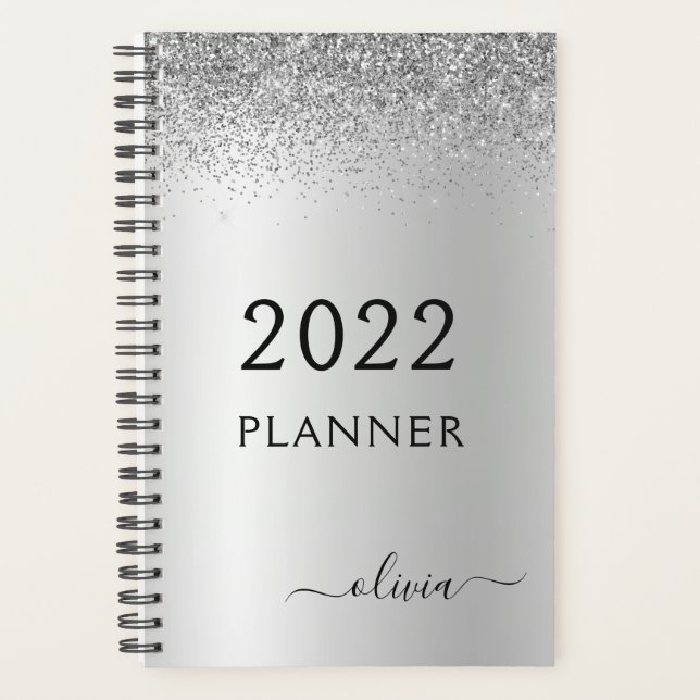 Agenda Monograma Girly Glitter Preto de Prata 2022 (Frente)