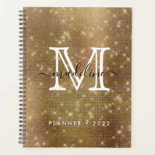 Agenda Monograma Glamoroso Dourado de Diamante Glitter