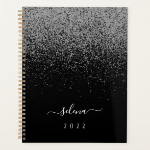 Agenda Monograma Glitter Prata Preto Feminino