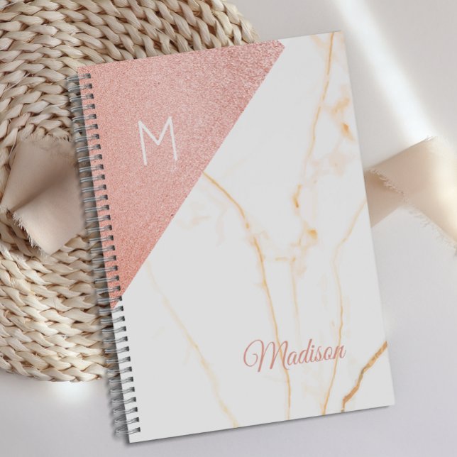 Agenda Monograma Glitter Rosa Mármore Feminino (Criador carregado)