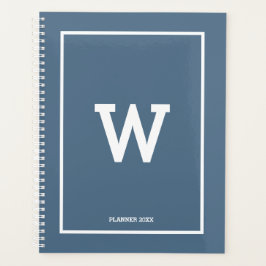 Agenda Monograma Inicial Azul Simples Dusty Mensal