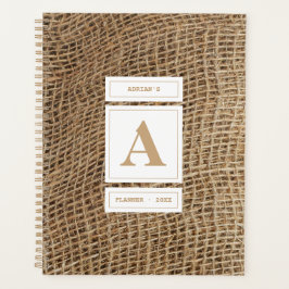 Agenda Monograma inicial de nomeação do Rustic Burlap