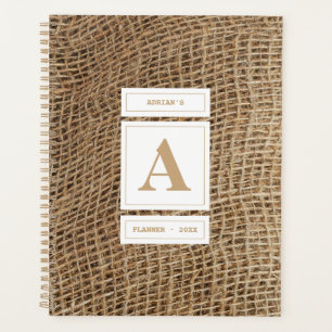 Agenda Monograma inicial de nomeação do Rustic Burlap