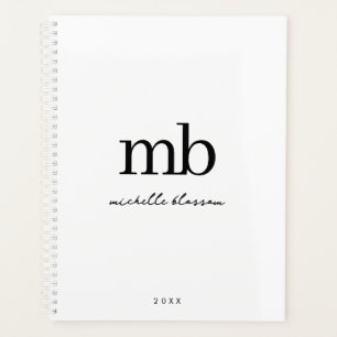 Agenda Monograma Inicial do Script de Tendência Branco Pr
