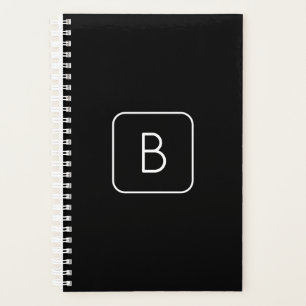 Agenda Monograma inicial estilizado moderno Branco e Pr