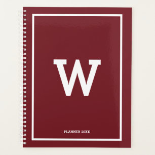 Agenda Monograma Inicial Simples Vermelho Borgonha Mensal