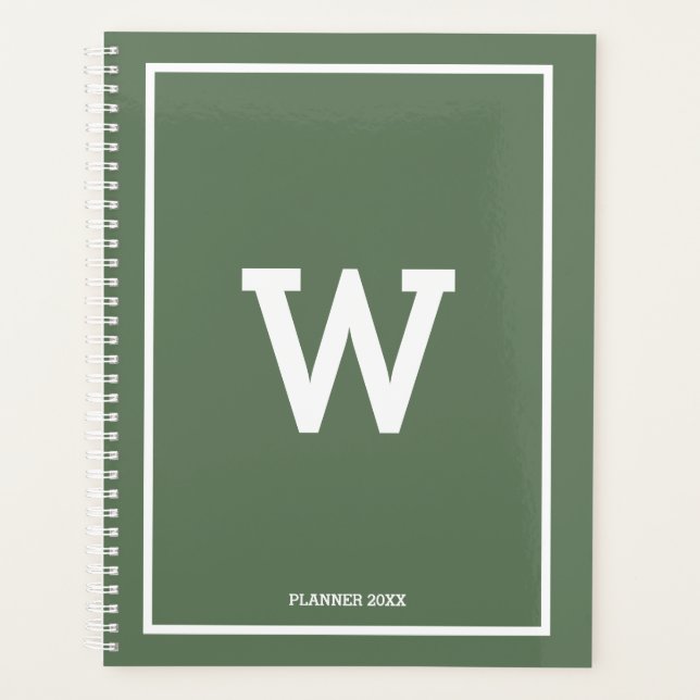 Agenda Monograma Inicial Verde Simples Mensal (Frente)