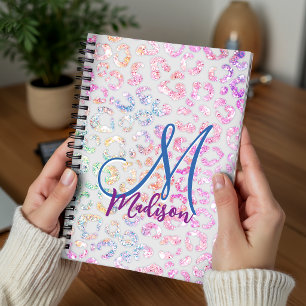 Agenda Monograma iridescente cute com impressão animal e