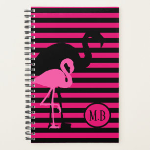 Agenda Monograma legal Flamingo Black and Pink Strips