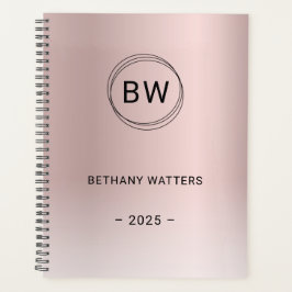 Agenda Monograma Logotipo Dourado Blush Metálico - Rosa A