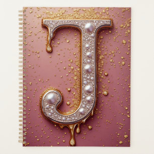 Agenda Monograma Luxuoso da Letra J em Ouro