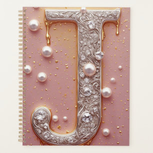 Agenda Monograma Luxuoso de Letra J em Ouro
