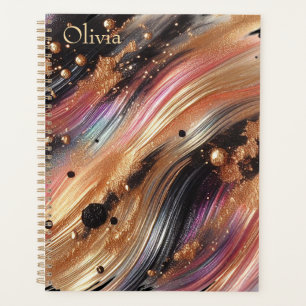 Agenda Monograma Luxurioso Preto Cor-de-Rosa e Leve Doura