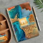 Agenda Monograma marble - cor-de-água - cor-de-ouro - lar<br><div class="desc">Um quadrado de folha de ouro esparso, falso, com um monograma de tipografia de script sobrepõe um rico, veado dourado, azul turquesa e cor de água laranja amarela neste planejador anual de chic, elegante, de tendências e de nome personalizado. Personalize com a sua inicial. Este planejador é fornecido em 2...</div>