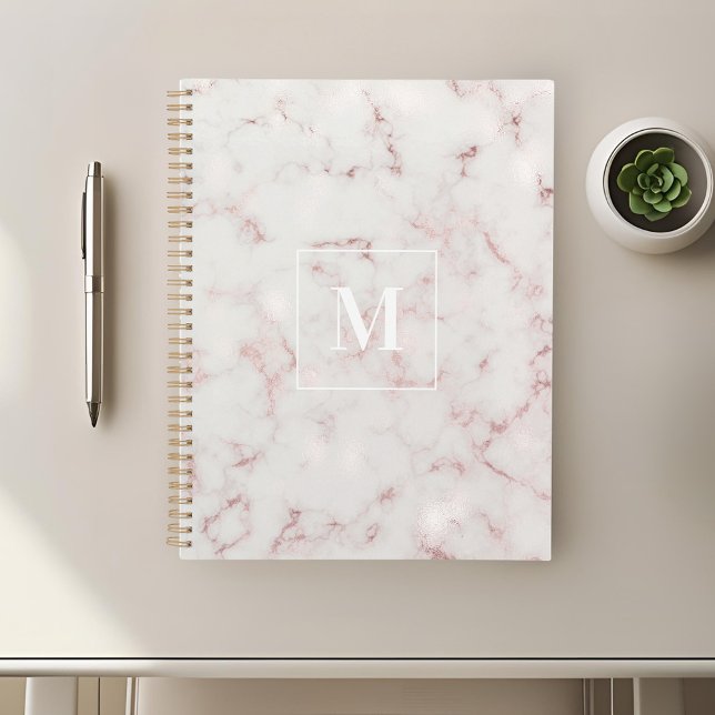 Agenda Monograma Mármore Dourado Rosa (Criador carregado)