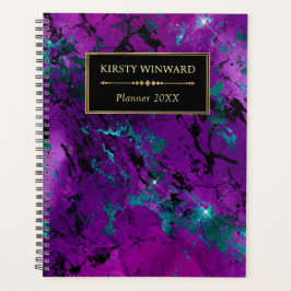 Agenda Monograma Mármore Galáxia Roxo e Azul Elegante