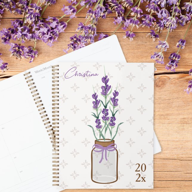 Agenda Monograma Mason Jar de lavanda Botânica (Criador carregado)