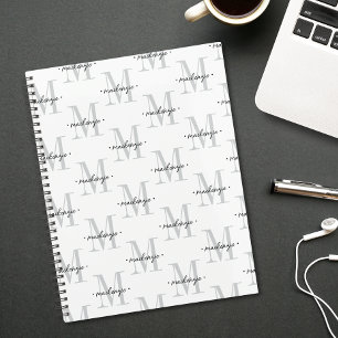 Agenda Monograma Minimalista Moderno Preto Branco