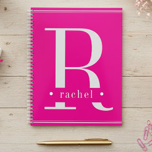 Agenda Monograma Mínimo Rosa Quente e Branco