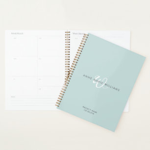 Agenda Monograma Moderna em Escrita Teal Branco