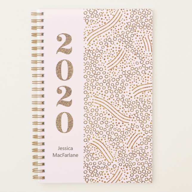 Agenda Monograma Moderno Blush Dourado Confetti Rosa Rosa (Frente)