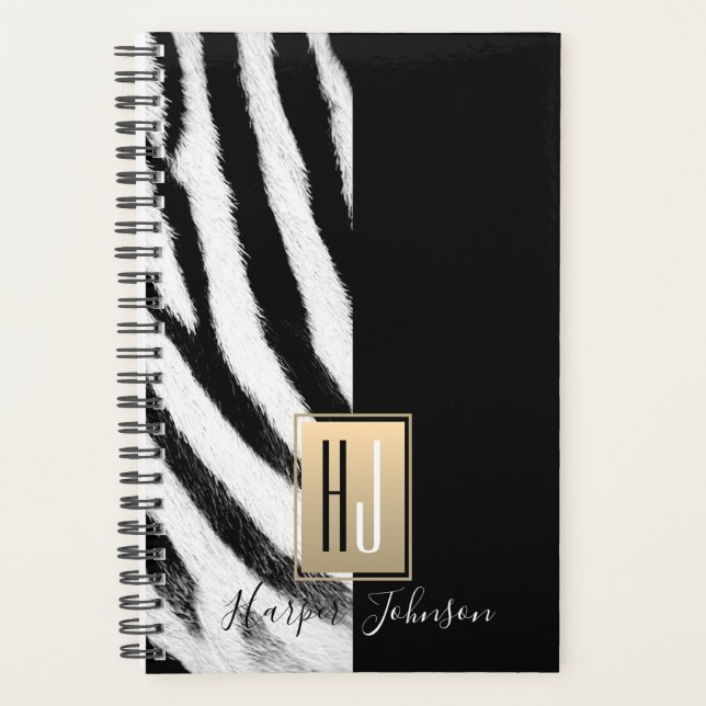 Agenda Monograma Moderno com Estampa de Zebra (Frente)
