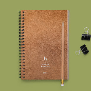 Agenda Monograma Moderno de Couro Vestido Trendy Semanal