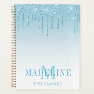 Agenda Monograma Moderno de Leve Azul Luminosa Azul