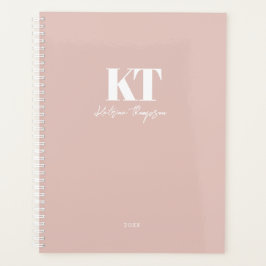 Agenda Monograma moderno de script de assinatura rosa com