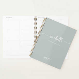 Agenda Monograma Moderno e Elegante em Verde Sálvia com L