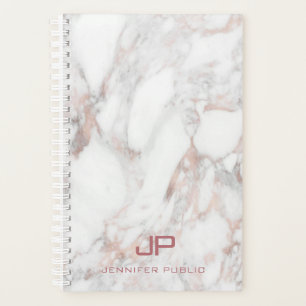Agenda Monograma Moderno Elegante de Mármore Branco Doura