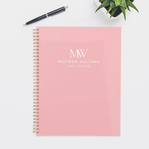 Agenda Monograma Moderno Elegante Simples Rosa