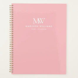 Agenda Monograma Moderno Elegante Simples Rosa