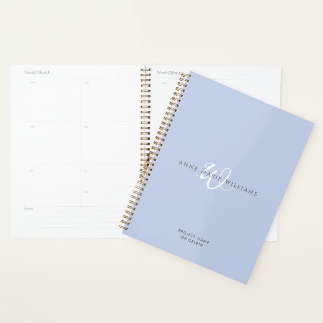 Agenda Monograma Moderno em Azul e Branco com Letra de Fo (Exibição)
