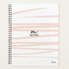 Agenda Monograma Moderno - Linhas Rosa Escuras Abstrato