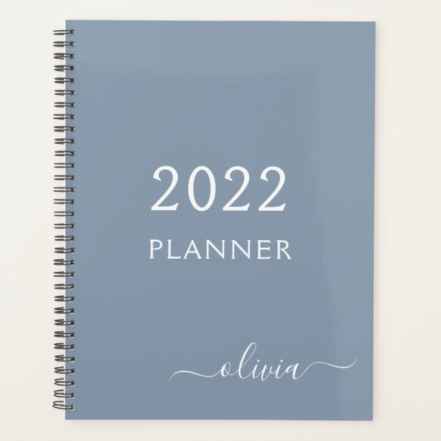 Agenda Monograma Moderno Minimalista Dusty Blue Elegante (Frente)
