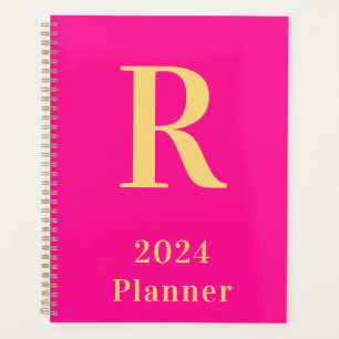 Agenda Monograma Moderno Mínimo Rosa Quente 2024