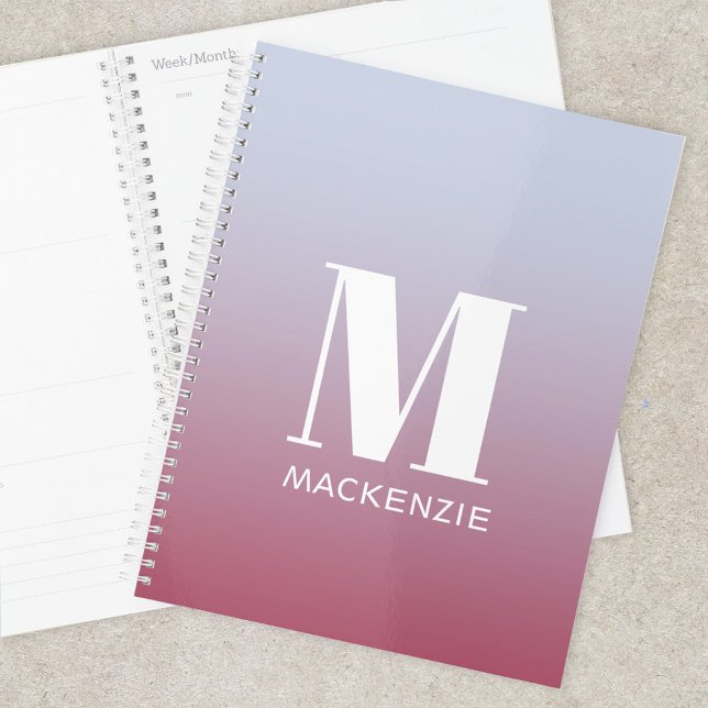 Agenda Monograma Moderno Nome Inicial Gradação Azul Cor-d (Simple modern monogram name personalized pink blue gradient planner)
