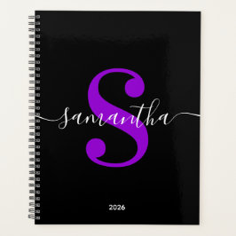 Agenda Monograma Moderno Preto Branco e Violeta