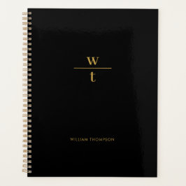 Agenda Monograma Moderno Preto Elegante Dourado