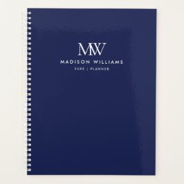 Agenda Monograma Moderno Simples Elegante Azul Marinho