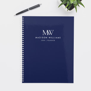 Agenda Monograma Moderno Simples Elegante Azul Marinho