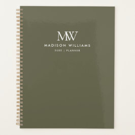 Agenda Monograma moderno simples elegante verde oliva