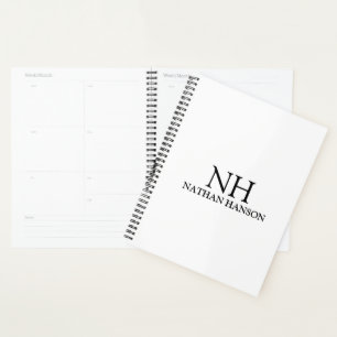 Agenda Monograma Moderno Simples Preto e Branco